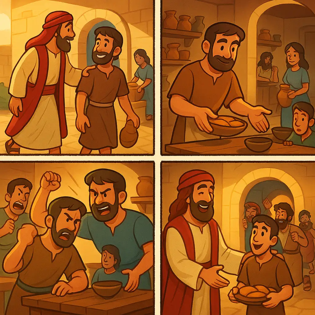 Illustration of a servant managing a household while the master is away