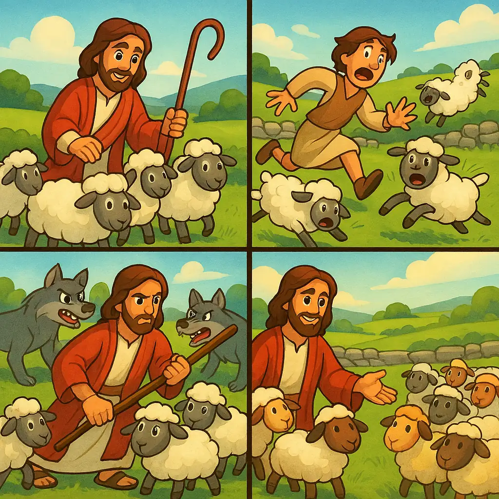 Illustration of a shepherd protecting his sheep