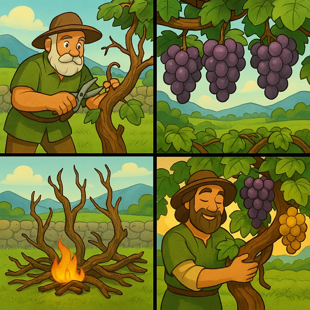 Illustration of a grapevine with branches bearing fruit